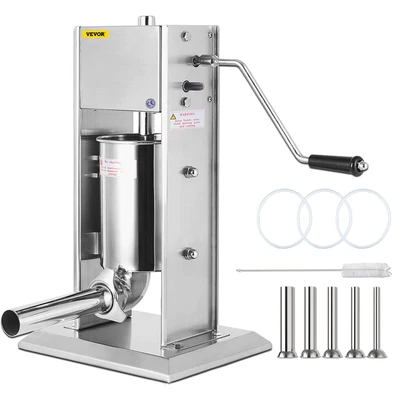 $153.99 • Buy VEVOR 3L Sausage Filler Stuffer Stainless Steel Salami Maker Vertical W/ 5 Tubes