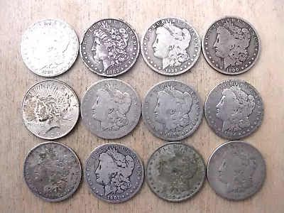 Lot Of 12 Old Morgan & Peace Silver Dollars * 90% Silver * • $320