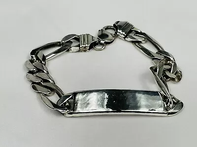 Vintage 925 STERLING SILVER FIGARO LINK ID Men’s BRACELET 9'' LONG MADE IN ITALY • $135