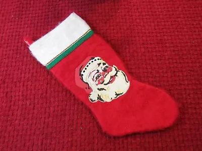 Vintage Plush Red Christmas Stocking W Vinyl Santa Face VGC 1960's • $15.99