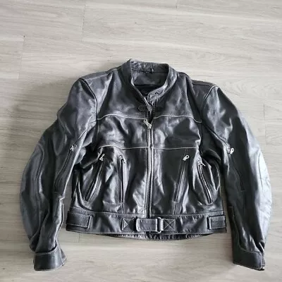 Xelement Vented Leather Motorcycle Jacket Cafe Racer Removable Quilted Liner XXL • $64