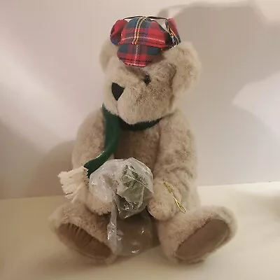 Vintage Vermont Teddy Bear Stuffed Animal  Jointed Christmas Tree Hat Scarf 1992 • $45.99