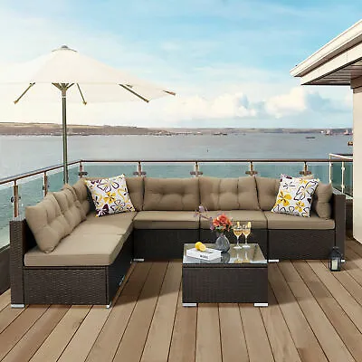 7-Pieces Patio Furniture Set Outdoor Sectional Sofa Rattan Wicker Sofa W/ Table • $468.34
