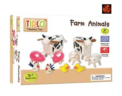 Set Of 10 Wooden Farm Animals By Tidlo -  Cows Sheep Pigs Ducks Chickens • £29
