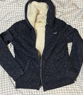 Hollister Hoodie Sherpa Lined Hoodie Jacket Mens S Small Blue Full Zip • $29.99