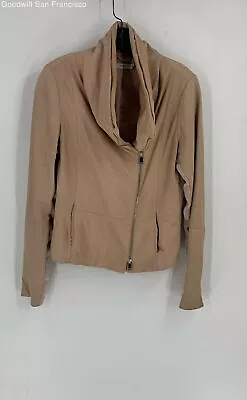 Vince Womens Beige Zipped Pockets Long Sleeve Asymmetric Zip Biker Jacket Medium • $24.99