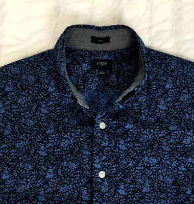 J Crew Men S Slim Blue Floral Button Down Long Sleeve Shirt 100% Cotton Tropical • $14