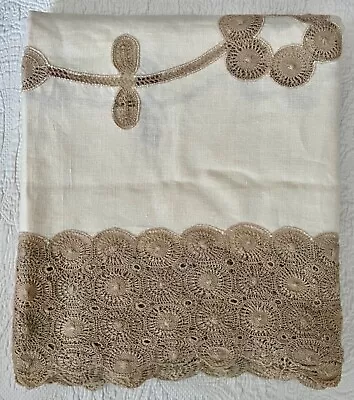 Vintage Italian Linen Hand-crocheted Tablecloth-62  X 108  • $114.75