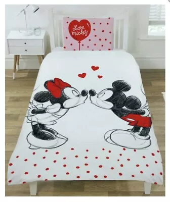 Mickey & Minnie Mouse Single Duvet Set Kids Girls Bedding Duvet Cover Pillowcase • £24.99