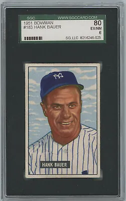 1951 Bowman #183 Hank Bauer New York Yankees EX/NM Vintage Baseball Card SGC 6 • $95.80