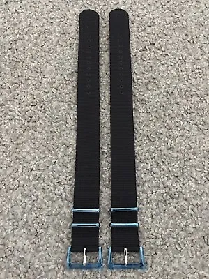 YES... 2 X 22mm NYLON & LEATHER SINGLE PASS MILITARY STYLE WATCH STRAPS IN BLACK • £9.99