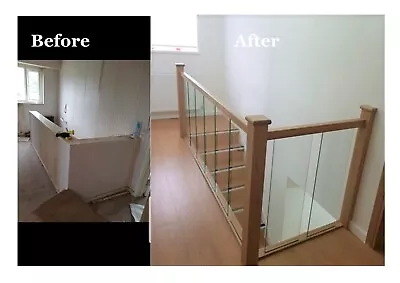 £779.07 • Buy Staircase Handrail Oak And Glass Landing Banister Set For Landing Up To 3.6m
