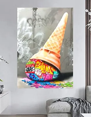 Ice Cream Cone Graffiti Street Wall Art Printed Framed Canvas Or Poster Print • £12.74