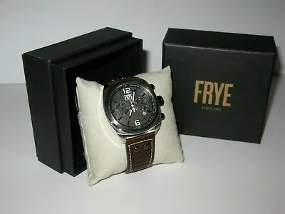 Frye Men's Gunmetal/Brown Chronograph Moto Engineer Leather Strap Watch • $165.59