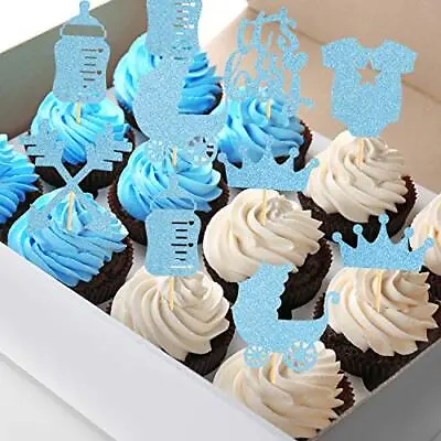 48 Pieces Baby Shower Cupcake Toppers Glitter Its A Boy Party Decorations • $11.30