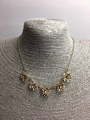 Oasis Gold Tone Floral 3D Flower Clear Rhinestone Necklace Adjustable 90s • £11.99