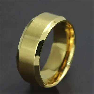 8mm Black Gold Titanium Men's Brushed Finish Solid Wedding Band Ring Size 6-13 • $14.99