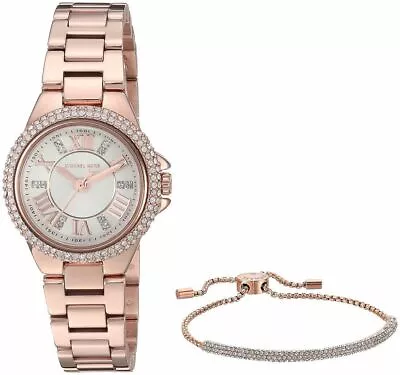 Michael Kors Women's MK3654 Camille Rose Gold Tone Watch And Bracelet Gift Set • $119.95