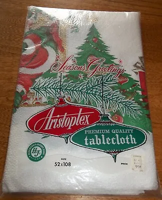 $15 • Buy Vtg Aristoplex Crinkled Plastic Christmas Tablecloth Santa Chimney Tree 52 X 108