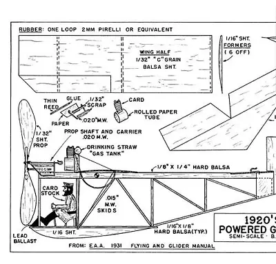 1920s Powered Glider 16  Wingspan RC Model Airplane Printed Plans & Templates • $20