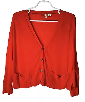 Moth Women's Medium Orange Linen Blend Long Sleeve Sweater Cardigan • $19.50