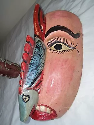 Fish? On Woman’s Face Wood Mask Hand Carved Mexican? Folk Art Wall Hanging  • $65