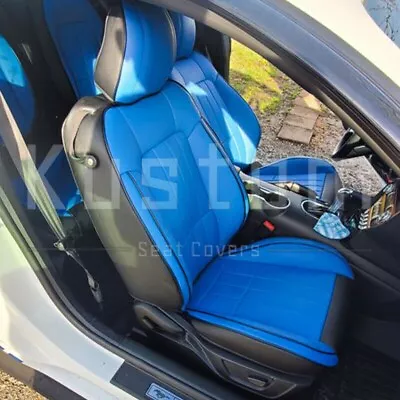 Fit 15-23 Ford Mustang Coupe Black W/ Blue Front Face PUV Leather Seat Cover Set • $469.99