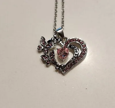 Pink/Silver Heart  I Love You  Pendant Necklace W/Butterflies New • $2.99