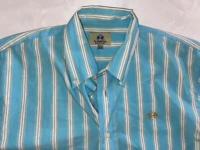 La Martina Argentina Blue Stripe L/S  Button Down Dress Shirt 2XL Beautiful • $29.99