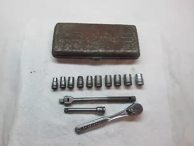 Vintage 1930's Craftsman Circle H 1/4  Dr Socket Set W/Case USA FLYING V RATCHET • $79.95