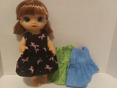 Doll Clothes Made To Fit 12   Baby Alive Doll -lot Of  3 Dresses-   C15 • $9.99