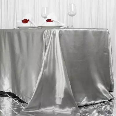 Silver 90x156  RECTANGLE Satin TABLECLOTH Light Gray Home Banquet Linens Home • $12.05