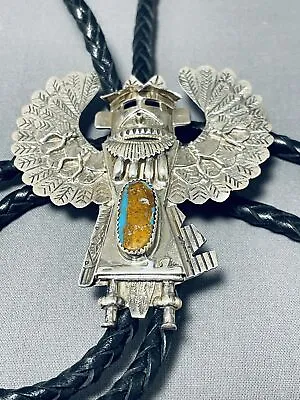 Spectacular Vintage Navajo Turquoise Gigantic Sterling Silver Kachina Bolo • $859.99