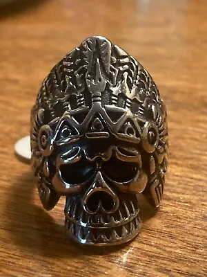 Size 11 Indian Chief Skull Ring Silver Costume Jewelry Men's Slayer Thrash Metal • $25