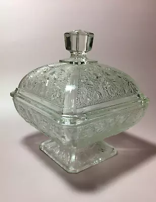 Vintage Candy Clear Glass Covered Candy Dish Acorn And Leaf Pattern By Jeanette • $30