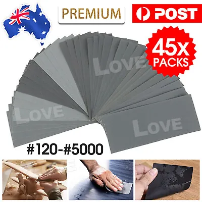 $8.95 • Buy 45PCS Sandpaper Mixed Wet And Dry Waterproof 120-5000 Grit Sheets Assorted Wood