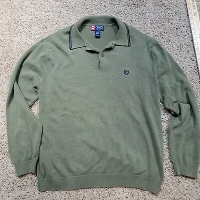 Chaps Green Long Sleeve Sweater Polo Size Large Button Down Mock Neck Mens  • $12.88