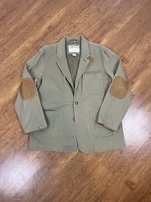 Orvis Mens Leather Trim Hunting Safari Jacket Size 44L Elbow Patch Two Button • $79.95