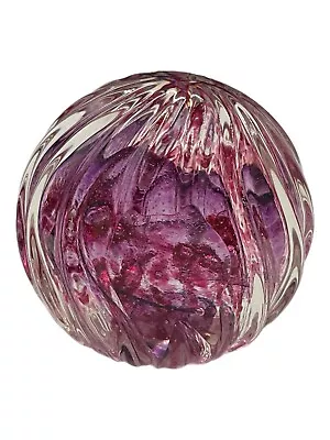 Caithness Ribbed Paperweight Side-Sliced Purple Amethyst & Bubble Swirl Marked • $35