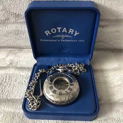 Rotary Skeleton Mechanical Pocket Watch Fully Working And Boxed • £150