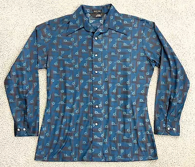 Vintage John Henry Disco Shirt Mens Large Jersey Knit Slinky 70s Button Up • $36.44