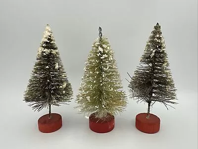 Vintage Bottle Brush Miniature Christmas Tree Lot Of 3 With Red Base • $16.99