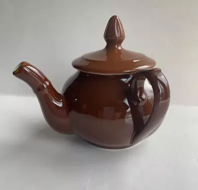 Vintage HALL Teapot For One Chocolate Brown & White With Side Handle Marked • $11.95