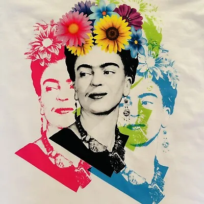 Frida Kahlo Floral Collar Cartoon T-Shirt (white) Women.C42 • $16.99