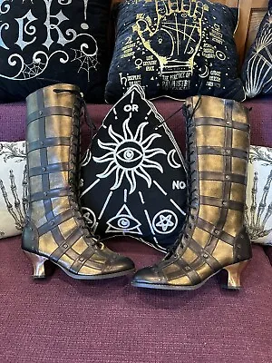 New Steampunk Victorian Hades Footwear Dome Copper Heel Vegan Boots • $100