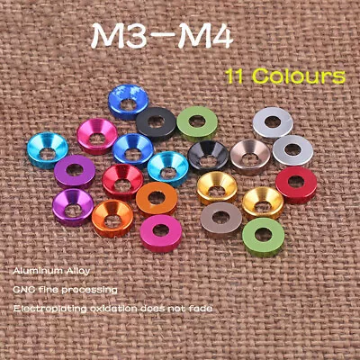 M3 M4 Aluminum Alloy Anodized Countersunk Head Bolt Washers Gasket -11 Colours • $2.39