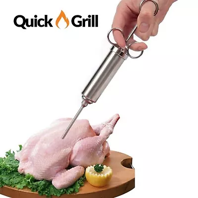 Quick Grill Stainless Steel BBQ Deluxe Seasoning & Marinade Injector Gourmet New • $10.99