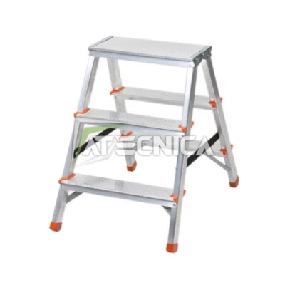 Sgabello 3 Gradini CILVANI | Acciaio Antiscivolo Bianco | Portata 150 Kg