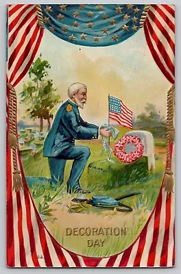 Decoration Day Patriotic Vintage Postcard Union Veteran Red Wreath Grave No 4 • $12.95