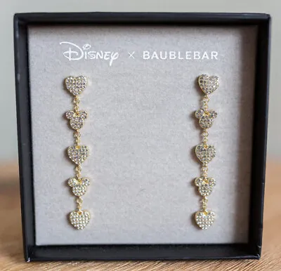 Disney X Baublebar Mickey Mouse Rhinestone Heart Dangling Earrings NWB 2.5” Long • $25